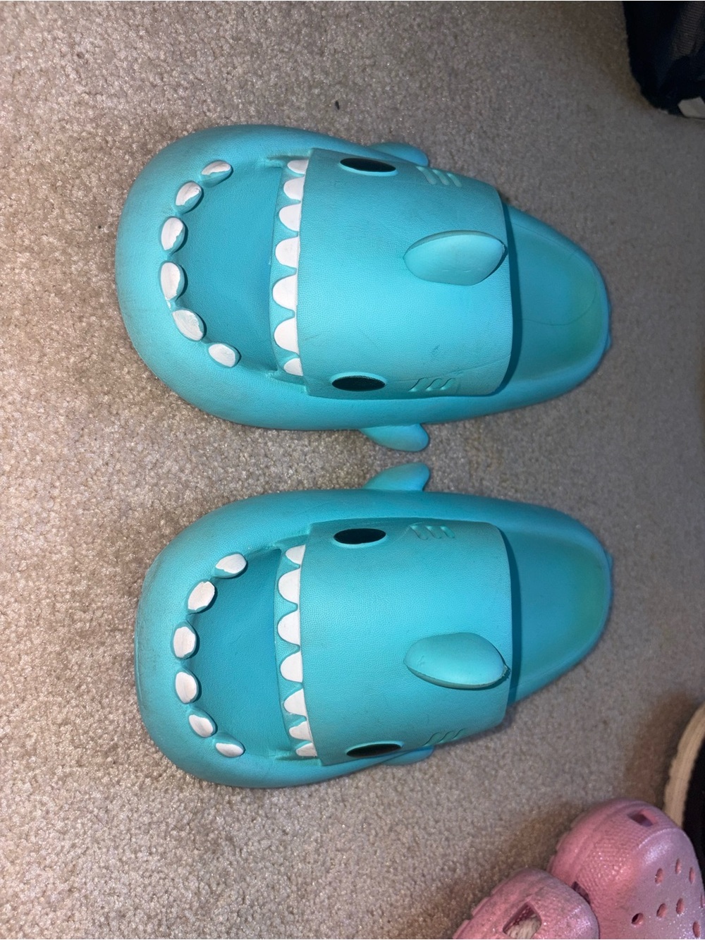 Turquoise Shark Slide Sandals - Fun Shoes
